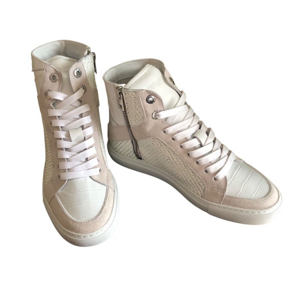 NIB ZADIG & VOLTAIRE Women's High Flash Distressed Canvas High Top Sneakers Size - Picture 2 of 14